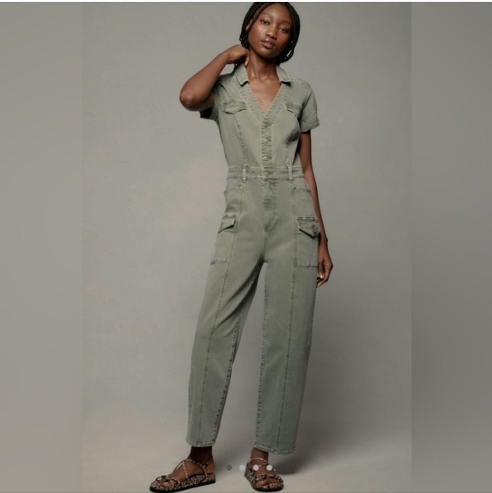 PAIGE, Alexis Olive Green Short-Sleeve Utility Jumpsuit - Picture 2 of 6